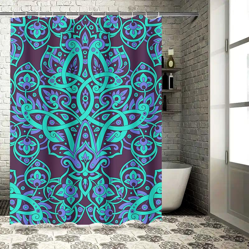 Vintage Paisley Shower CurtainBlue Green Purple Floral Damask Waterproof Home Decor Bathroom Shower Curtain Set 72x84 Inch Black