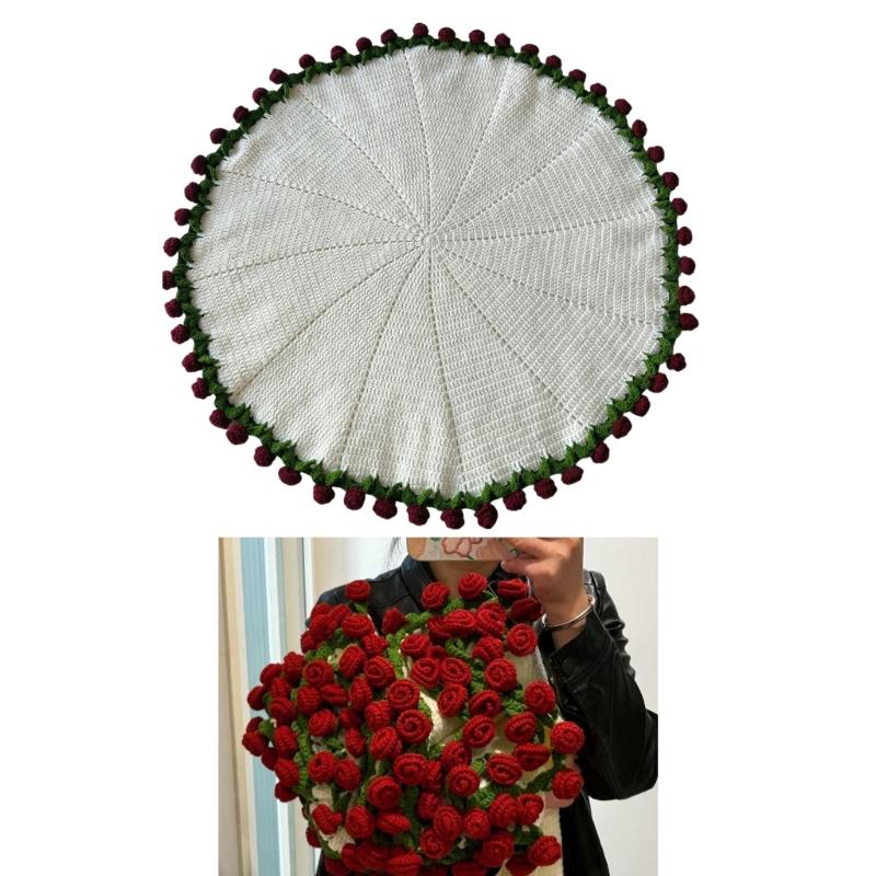DIY Knitted Rose Flower Blanket Lovely Floral Throw Perfectly for Living Room Bedroom Decoration and Mother's Day Gift