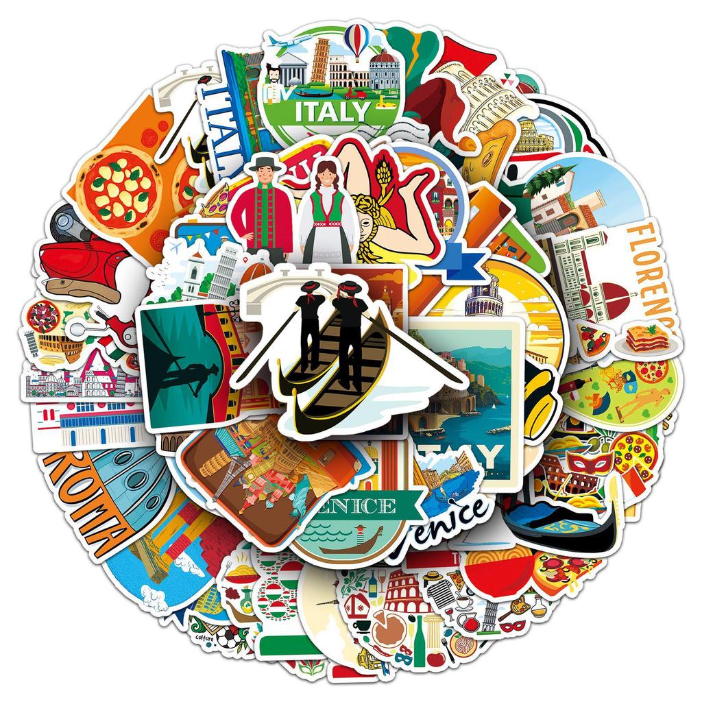50 Italian Landmark Stickers: Outdoor Scenery Travel, Waterproof for Suitcase & Car