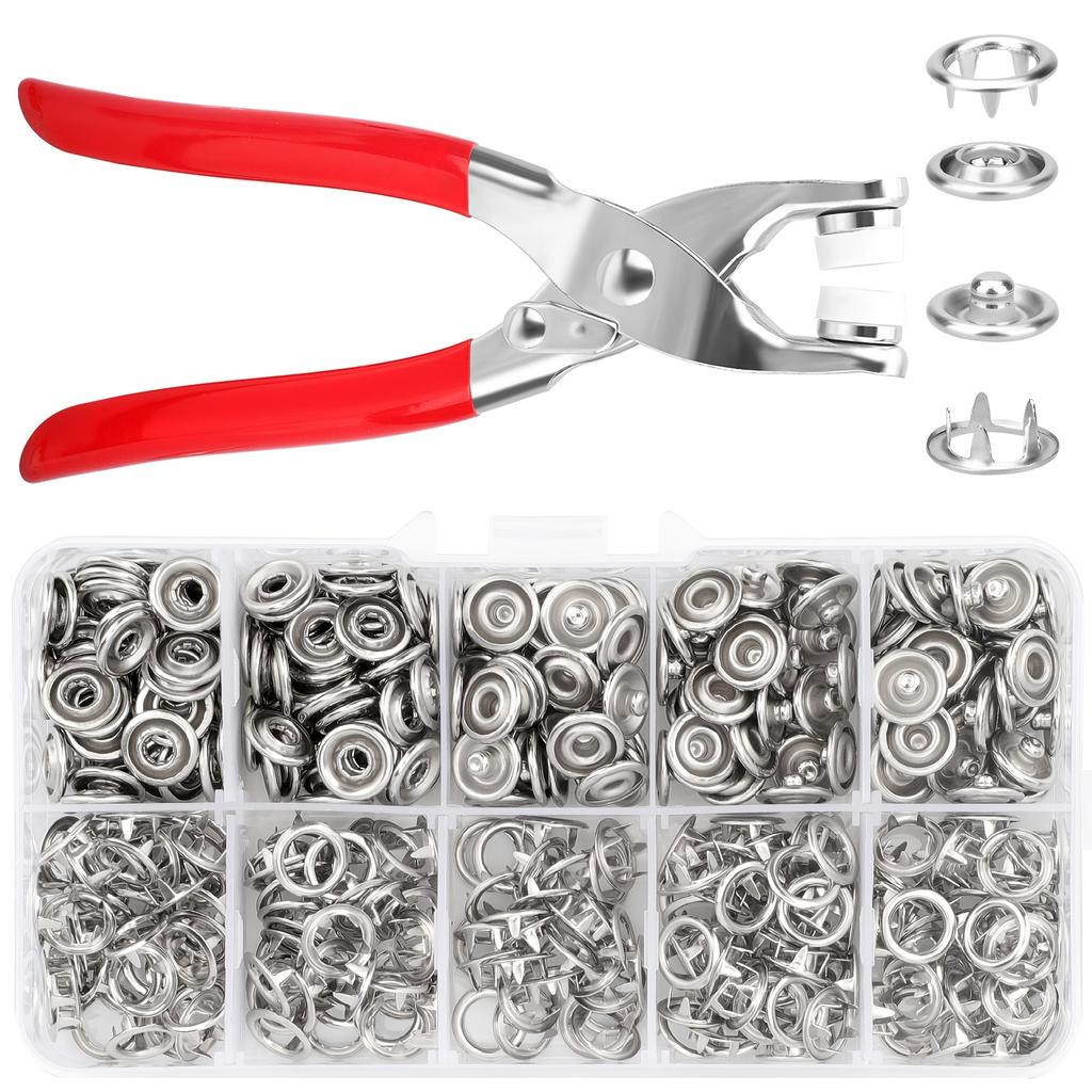 All-in-One Heavy-Duty Snap Fastener Kit with Ergonomic Press Tool & Clear Storage Box - White & Red Color-Coded Buttons & Press System