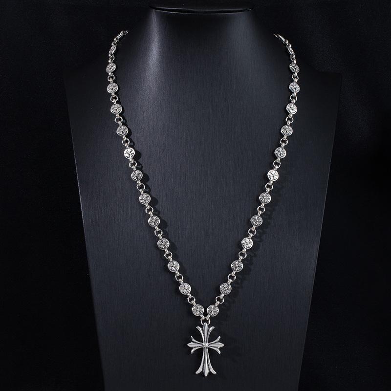 Street Hip Hop Nightclub Trendy Brand Cross Necklace Handmade Chain Retro Hanging Chain Sweater Chain Exquisite Personality High Sense