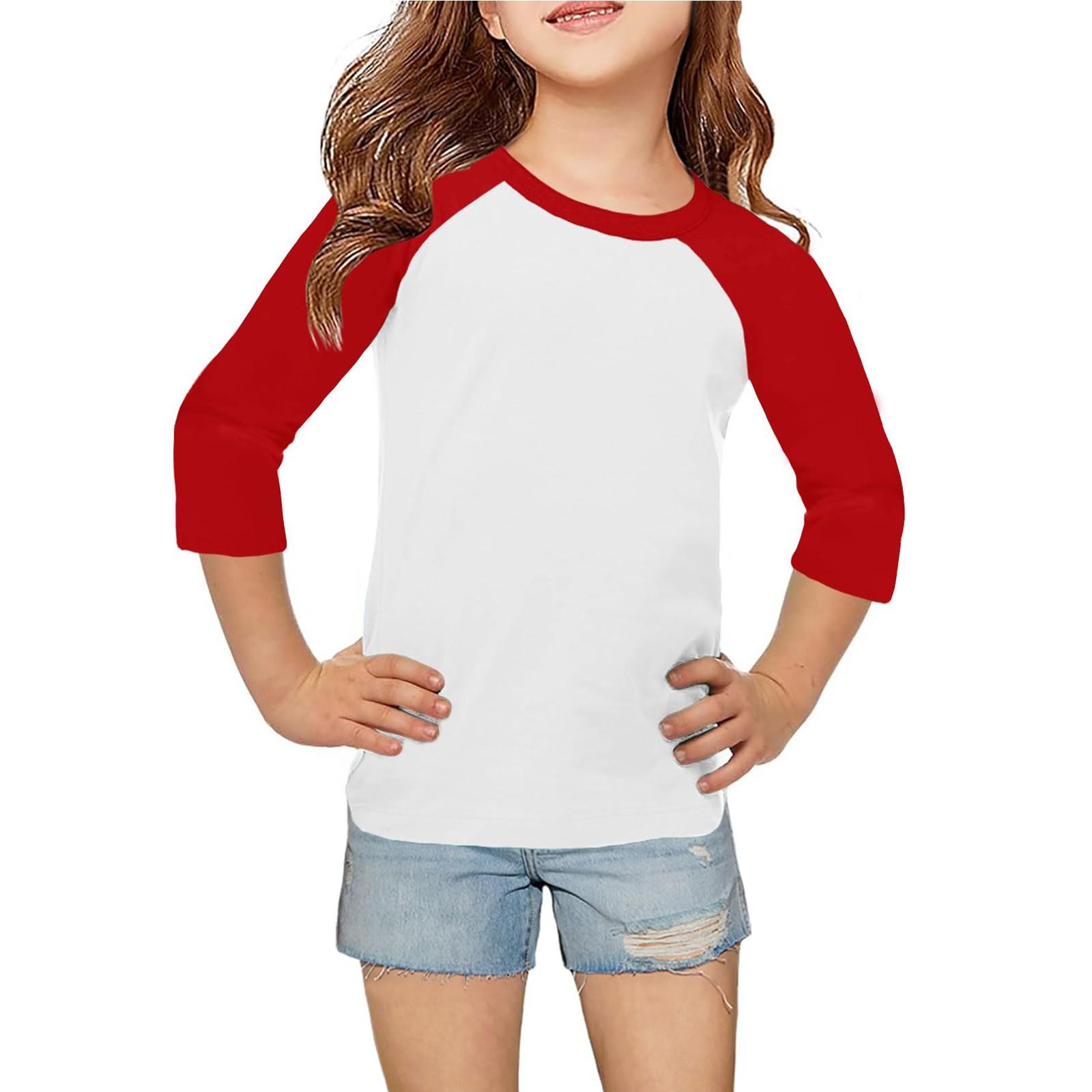 

Топы для девочек 4-16 лет с круглым вырезом и рукавами 3/4 Футболки Модные топы Наряды Футболки 150 красный