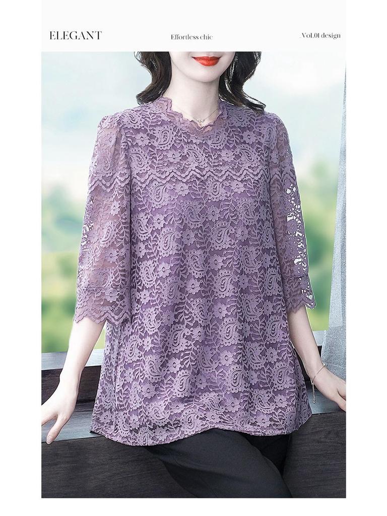 2025 Frühling/Sommer Koreanische Spitze Freizeit-Top - Übergröße Temperament Shirt für Frauen mittleren Alters