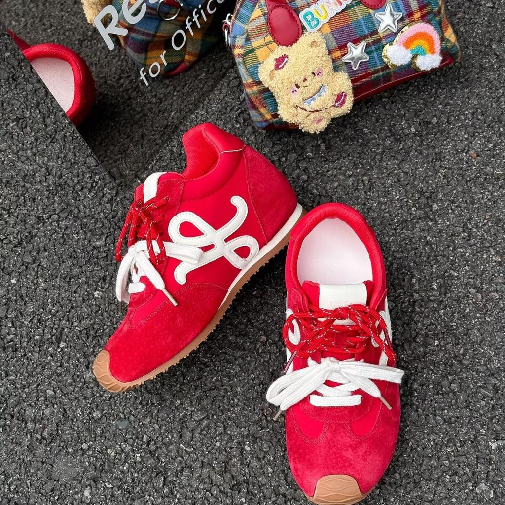 Su Yinyin's 7cm Version of the Same Style~ Inner Height Increase Small Crooked Head Mandarin Duck Shoelaces Couple Casual Shoes German Training Shoes 