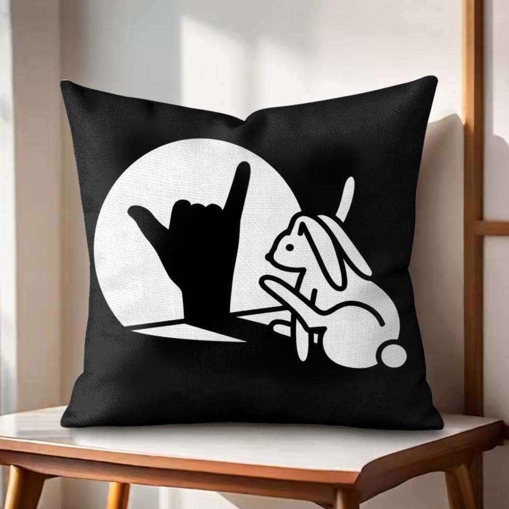 Funny Rabbit Hand Shadow Cushion Cover Natural Linen Organic Fabric DoubleSided Printing Couch Pillow Covers Home Decor