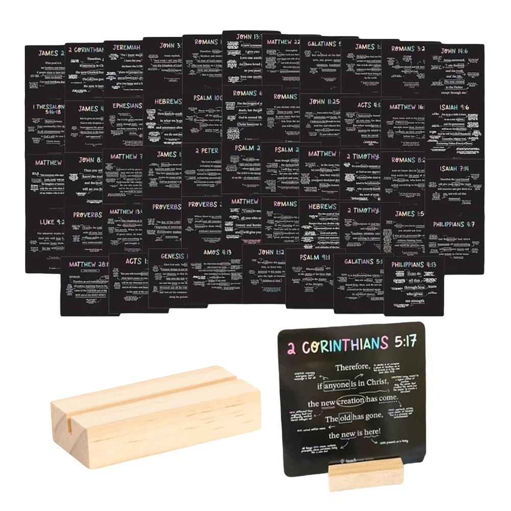 52Pcs Prayer Scripture Cards Inspirational Cards W/ Wooden Stand Scripture Positivity Card Decorative Motivational for Women Men