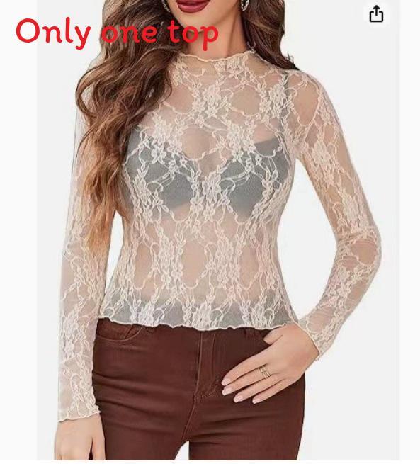 Sexy Lace Long Sleeve Shirt For Women With Sheer Mesh Fabric For Casual And Office Wear