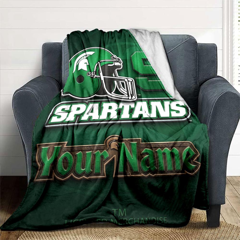 Name Custom Michigan State Spartans Print Flannel Blanket High Quality Warm Comfortable Cover for All Seasons Perfect for Gifts Home Decor