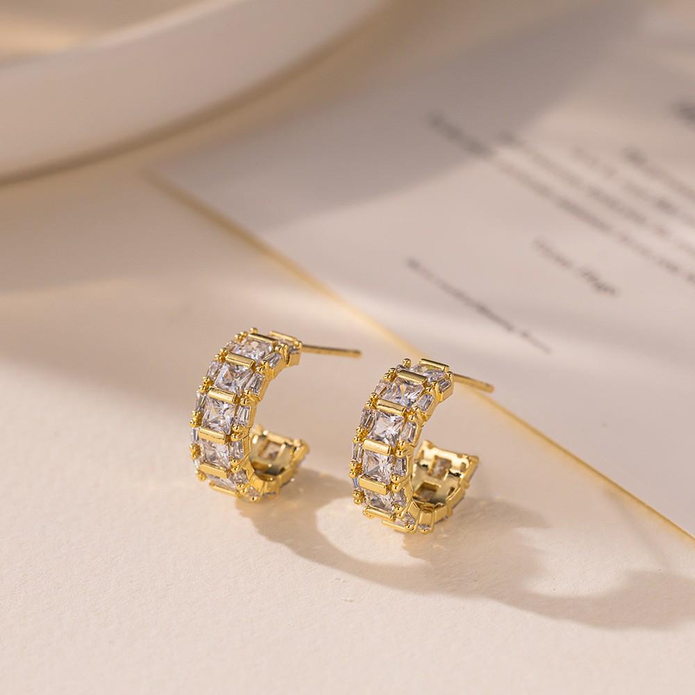 Resort-Style Retro Zircon Double Row Hollow Ear Cuff Earrings - Chinese Fashion Exquisite Design