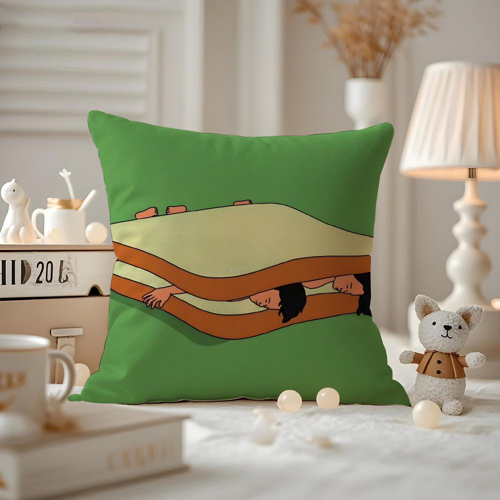 Abstract Funny Illustration Cushion Cover Anti-dustmite Pillowcase Invisible Zipper Silky Short Plush Sofa Cushion Cover