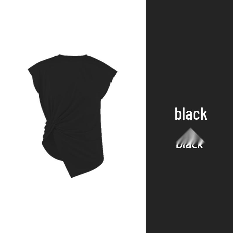 

Белая футболка с пышными рукавами в корейском стиле и приталенной талией для женщин L чёрный