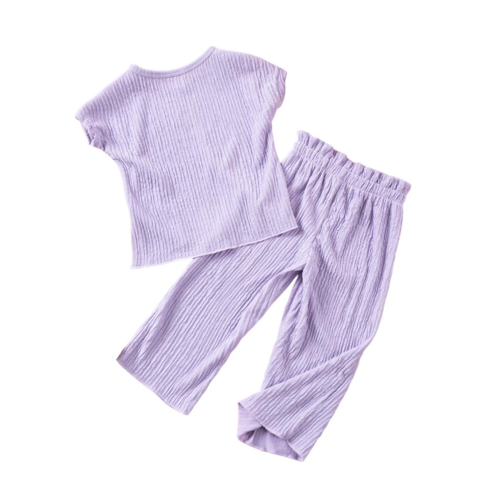 Mädchen Einfarbiges Set - Kurzarm-Top & Hosen Outfit