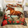 Cherry Blossom Horse Comforter Cover Twin for Kids Boys, Wild Animal Bedding Set Galloping Horse Duvet Cover with 2 Pillowcase