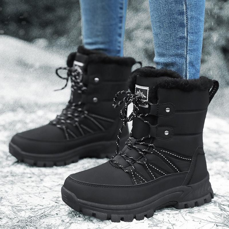Women Plush Cotton Shoes High-top Snow Boots Warm Winter Outdoor Sneakers Wear-resistant Boots Winter Anti-slip Shoes