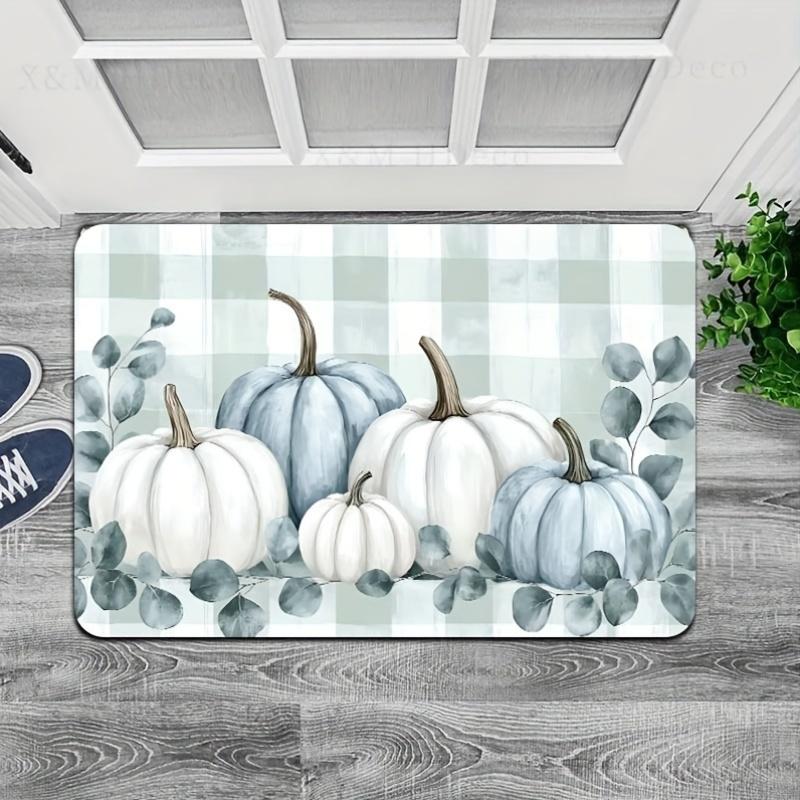 1pc, Rustic Pumpkin Design, 8mm Thick, Machine Washable, Rectangular, Polyester, PVC Backed, Indoor Door Mat for Home, Kitchen,