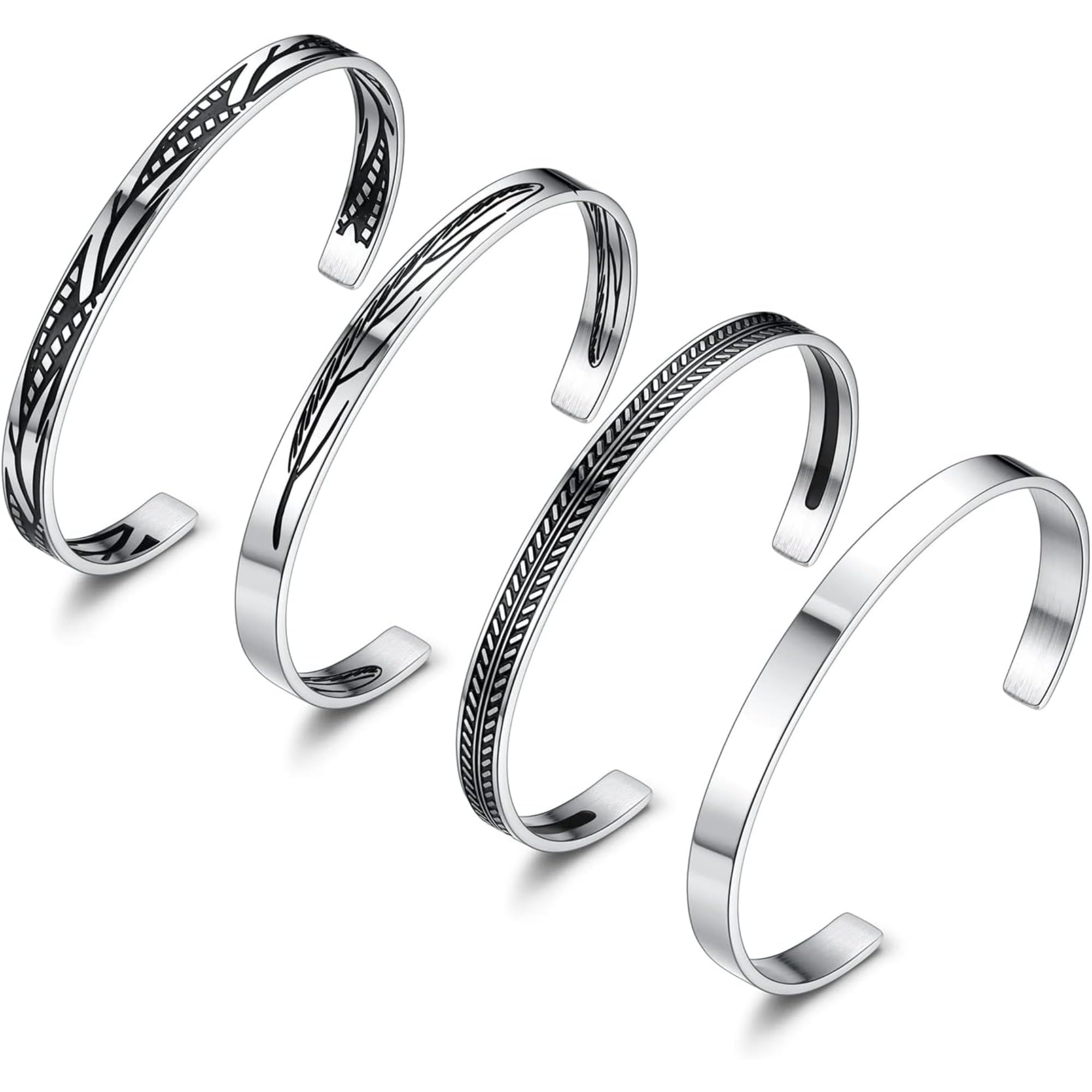 

Jstyle Bangle Set for Men and Popular Bracelet Adjustable Unique Free Bangle 4-piece Women, Set, Stackable, Bracelet, Black, Platinum, Jewelry, платиновий