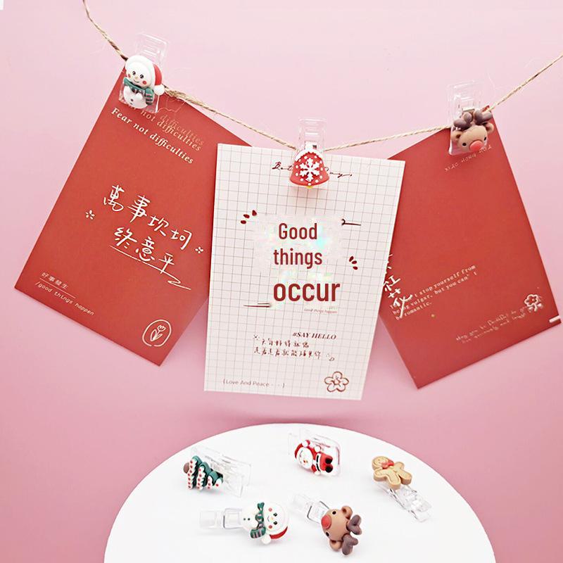 Transparent Christmas Cartoon Stationery Clip: Cute Sealing & Postcard Clip for High-Value Learning Supplies