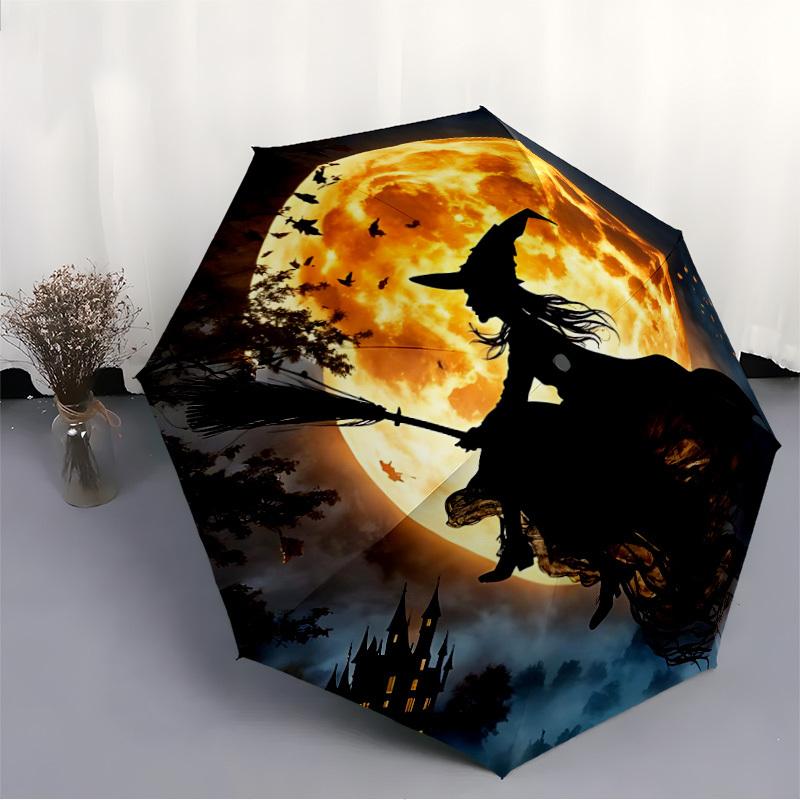 1pc Moon Witch Automatic Open/Close Umbrella, Windproof, Folding Compact Umbrella with Lightweight Design for Women/Men048