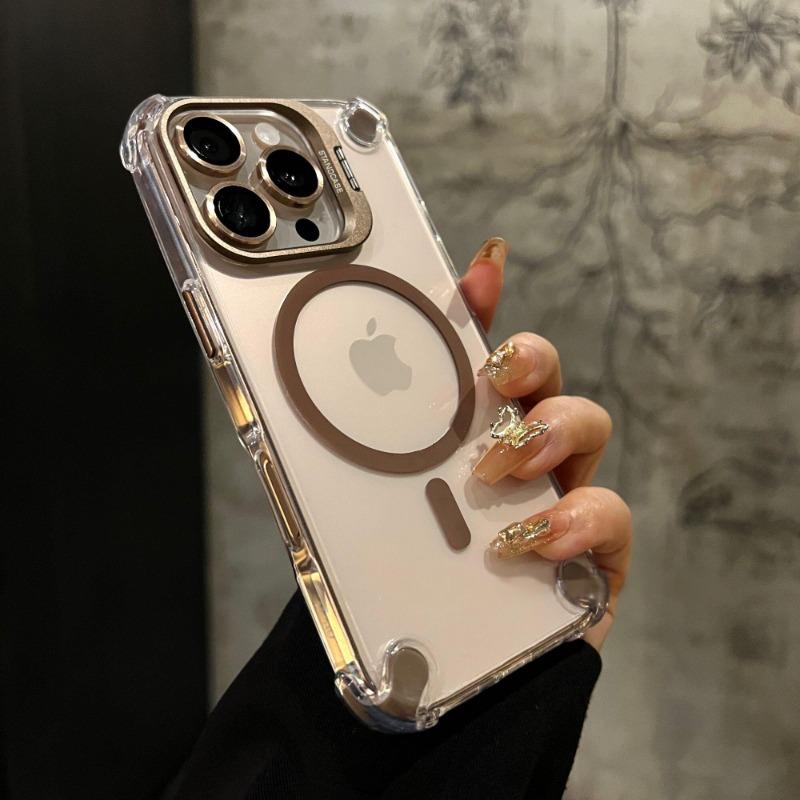 Transparent Acrylic Magnetic Shockproof Phone Case With Camera Lens Stand For Iphone