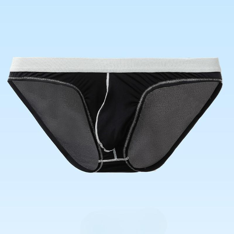 Men Sexy Underwear Low Waist Bulge Pouch Panties Breathable Underpants Ice Silk Comfort Soft Briefs Transparent Men'S Briefs