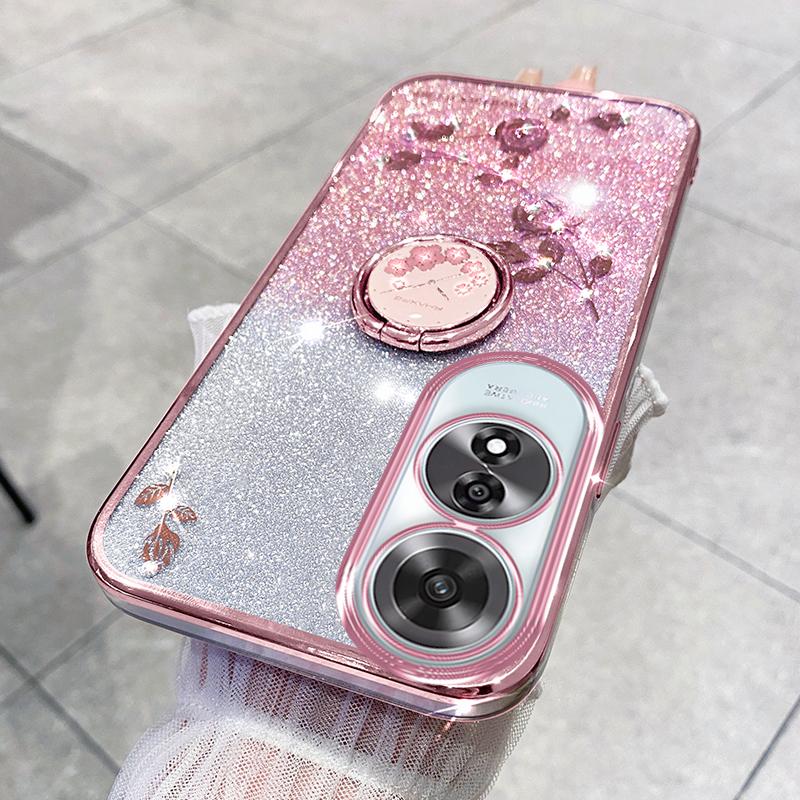 

KADEM For Oppo A60 4G Case Kickstand Grip TPU Shiny Phone Cover Glitter Sparkly Rose Gold