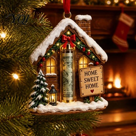 Hanging Money Gift Container Christmas Cash Holder Ornament for Holiday Tree Decorations, Transparent Acrylic Display Box with String Party Favors And