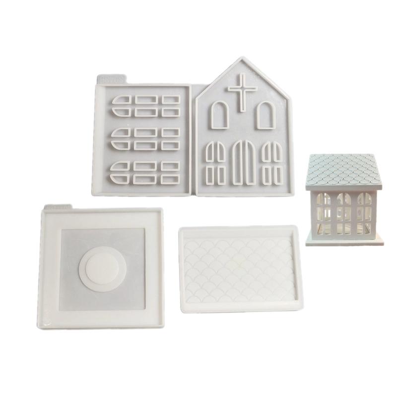 Church House Candle Holder Silicone Mold DIYs Cement Gypsum Mold Unique Candlestick Resin Ornaments Mold Home Decors