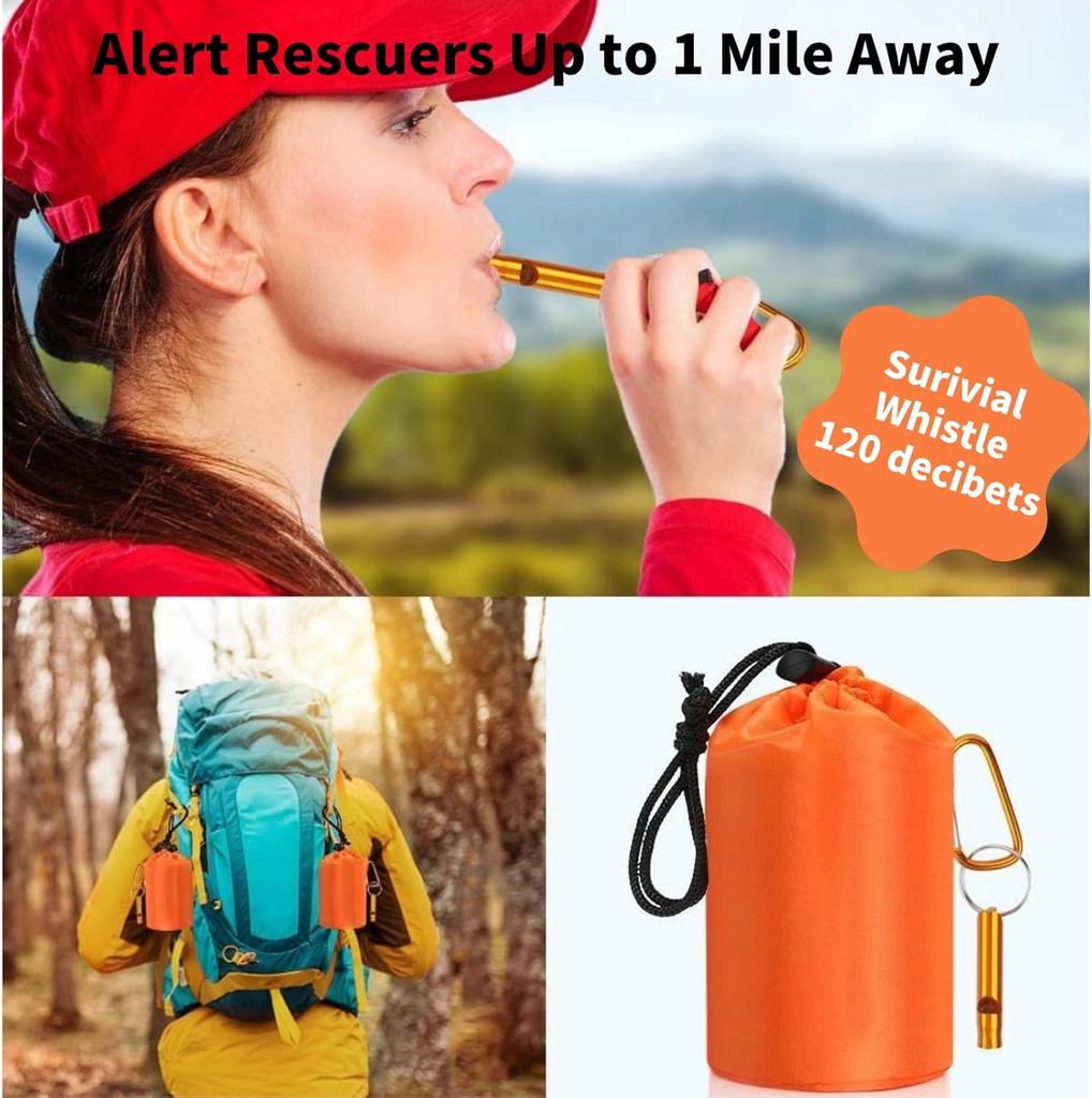 Emergency sleeping bag with whistle, portable emergency survival bag, waterproof and warm bag, suitable for camping and hiking