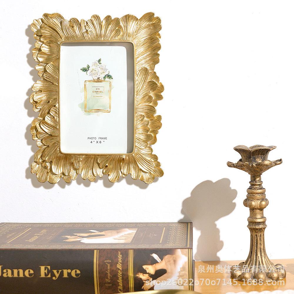 Moderne Schlichtheit 6 Zoll Feder-Fotorahmen Tischdekoration Bilderrahmen Goldener Harz-Fotorahmen Heimdekor Ornament