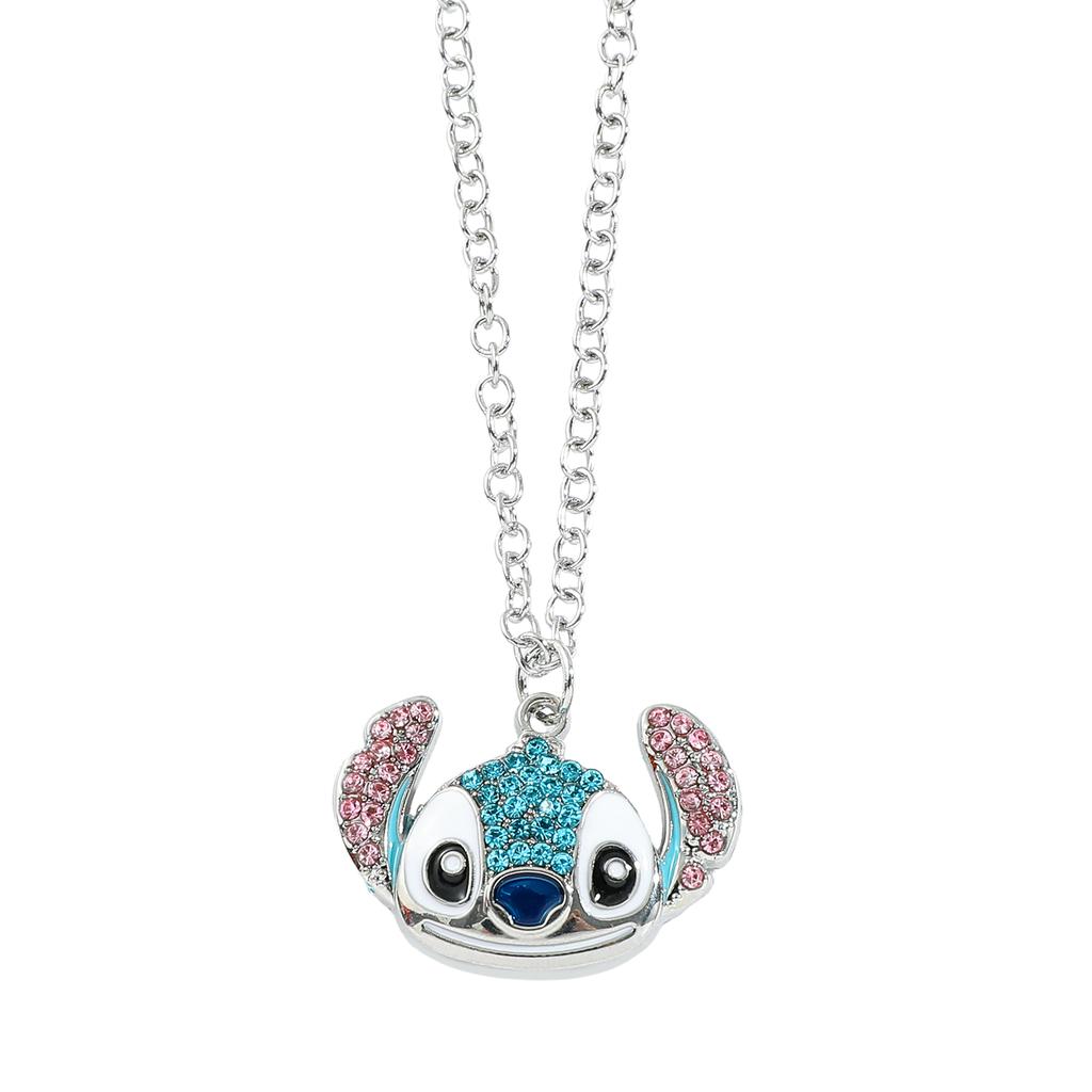 Cute Stitch Cartoon Pendant Necklace Jewelry Personality Sweater Chain with Filled Rhinestones for Women Gift