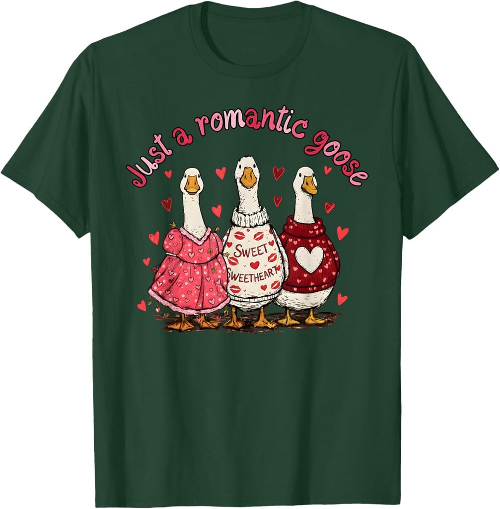 Romantische Gans Valentinstag Lustige Gans Grafik T-Shirt Lässiges Baumwoll Kurzarm T-Shirt