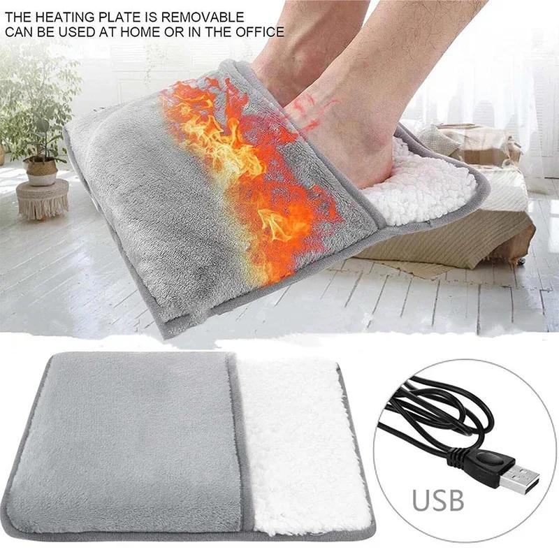 1pc Portable USB Electric Foot Heating Pad Washable Soft Plush Foot Heater Winter Foot Warming Mat for Bed,Under Desk,Home Light