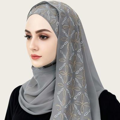 Ethnic Style Pearl Embellished Scarf with Imitation Rhinestones Fashion Warm Head Cover Shawl Lightweight Soft Fabric for Women