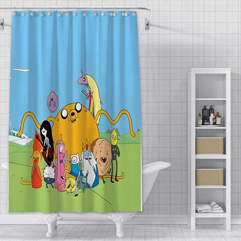 Tenda da Doccia Impermeabile Tessuto in Poliestere Pittura Colorata Tende da Bagno Adventure Time Decorazione Bagno di Casa Tenda con Ganci