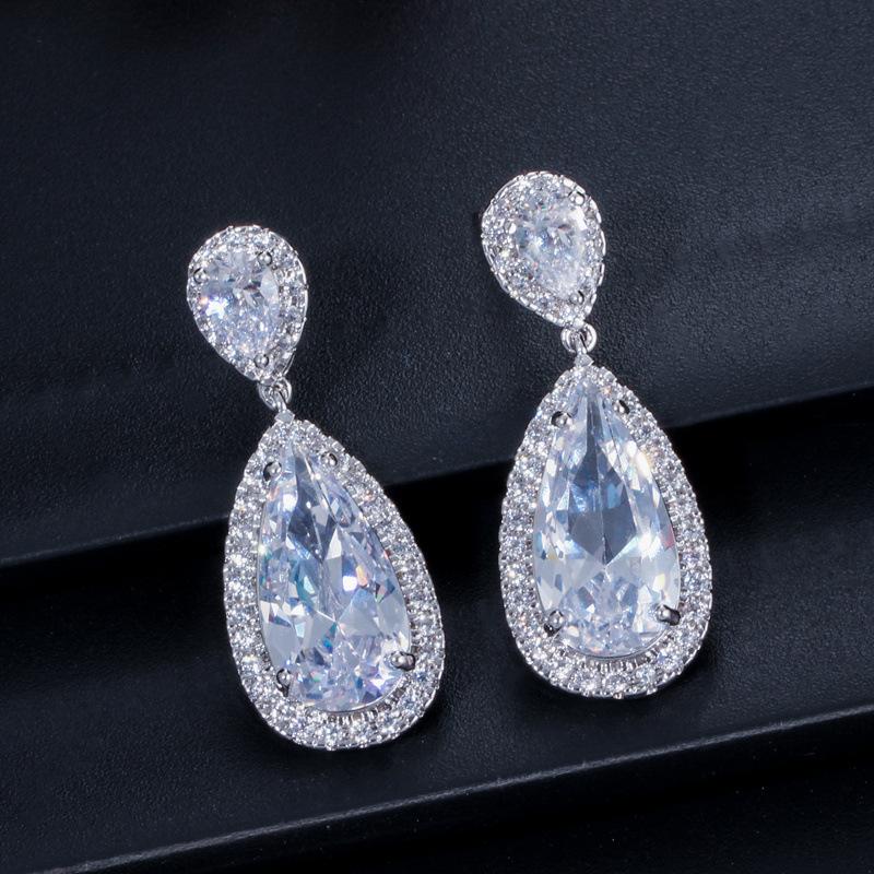 Cercei Clasici Picătură de Apă, Cercei Lungi Stud cu Zirconii Montați Micro, Cercei de Mireasă, Accesorii pentru Cină