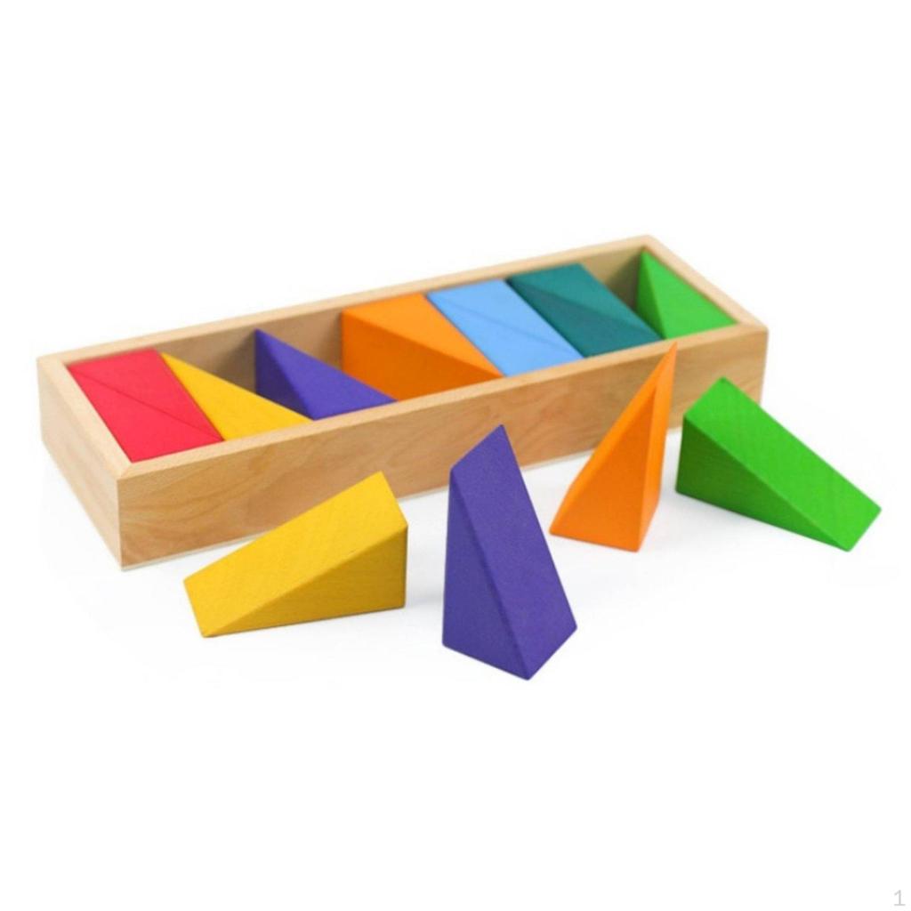 Rainbow Wooden Building Blocks Bright Luminous Hues Stacking Educational Geometric Shape