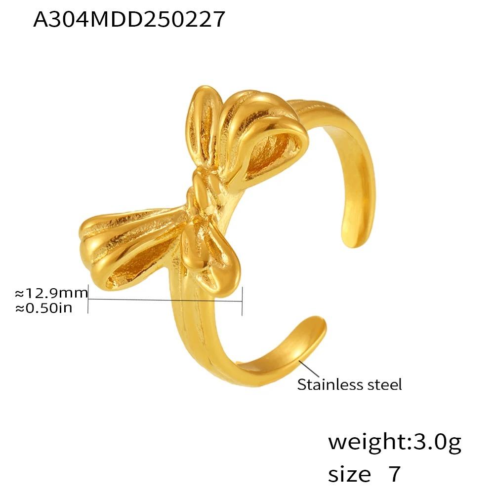 Fashion Gold Plated Bowknot Waterproof Open Rings For Women Stainless Steel Finger Ring Female Charm Jewelry Gift Accessories