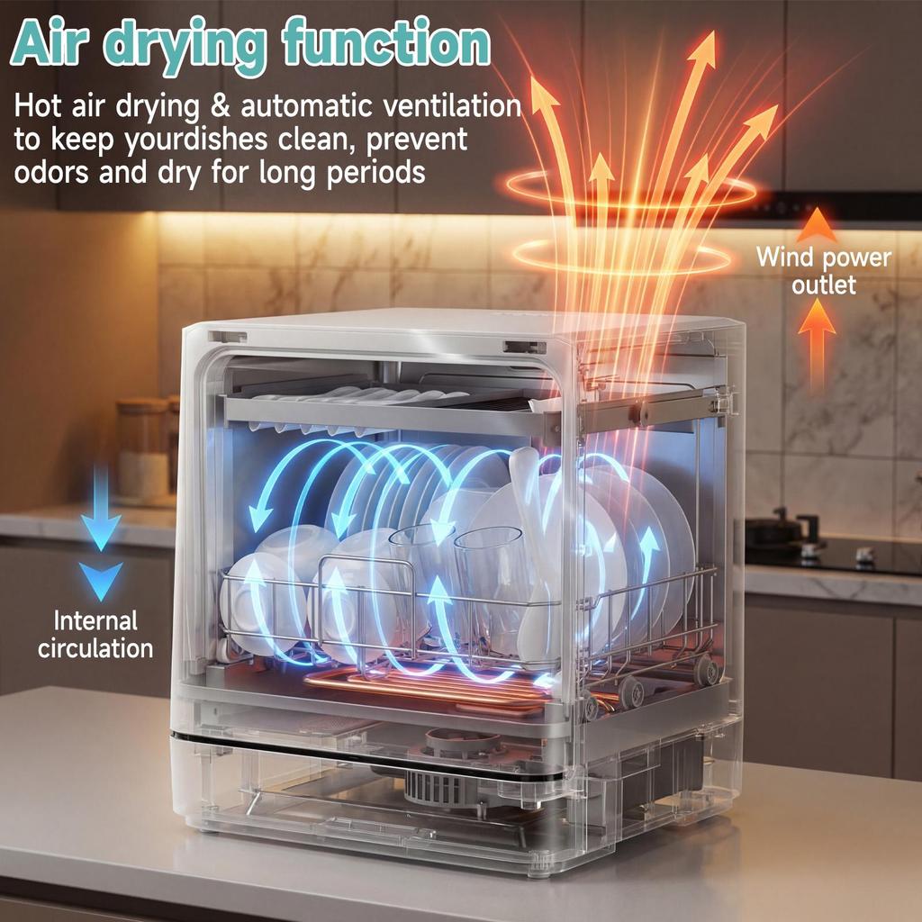Dishwasher, 6 programs, 8 place settings, uses approx. 5 liters of water, suitable for family kitchens, apartments and student dormitories
