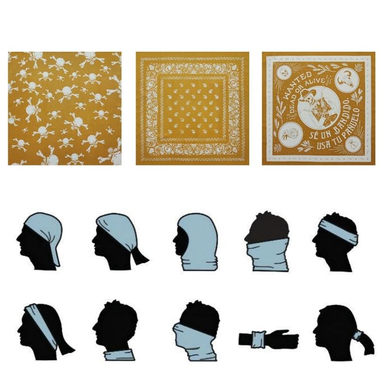 21'' Skull Pattern Bandana Head Scarf for Women Male Square Turbans Head Scarf Colorful Head Wrap Headwear