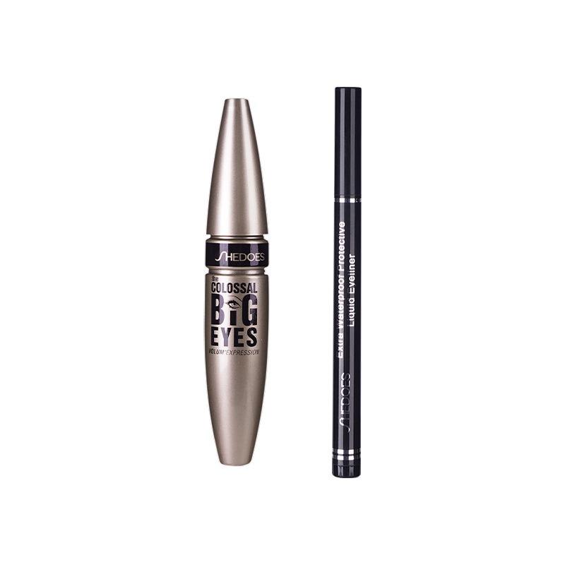 Zestaw do makijażu Czarny tusz do rzęs + eyeliner w pisaku Duże oczy Wodoodporny Gęsty podkręcający Odpowiedni dla początkujących