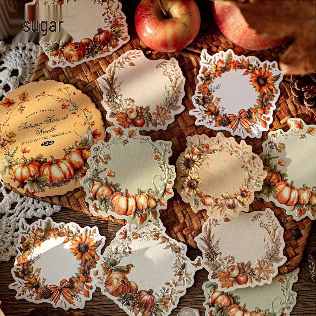 Sugar Poem Letterpress Embossed Stickers: Retro Wreath Forest Series (White Kraft Paper)