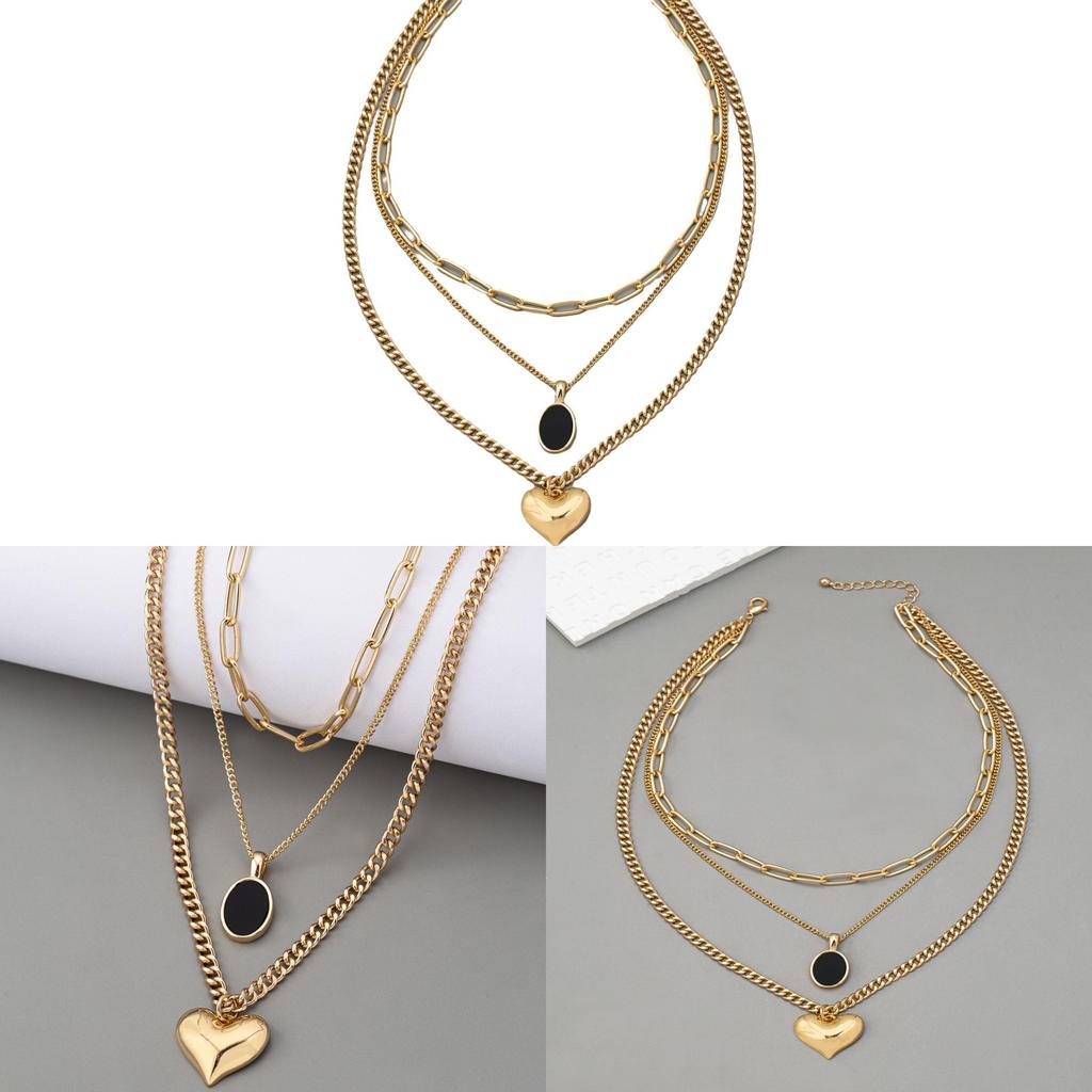 Fashion Heart Shape Multilayer Necklace For Women With Zinc Alloy Pendant