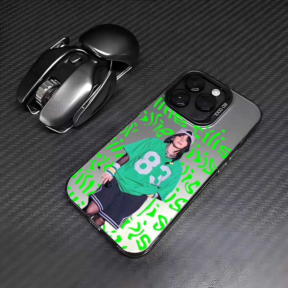 

B-Billie B-BLUE E-Eilish singer Phone Case For iPhone17,16,15,14,13,12,11 Plus,Pro Max Colored Silver Plated Inside Cover iPhone16e