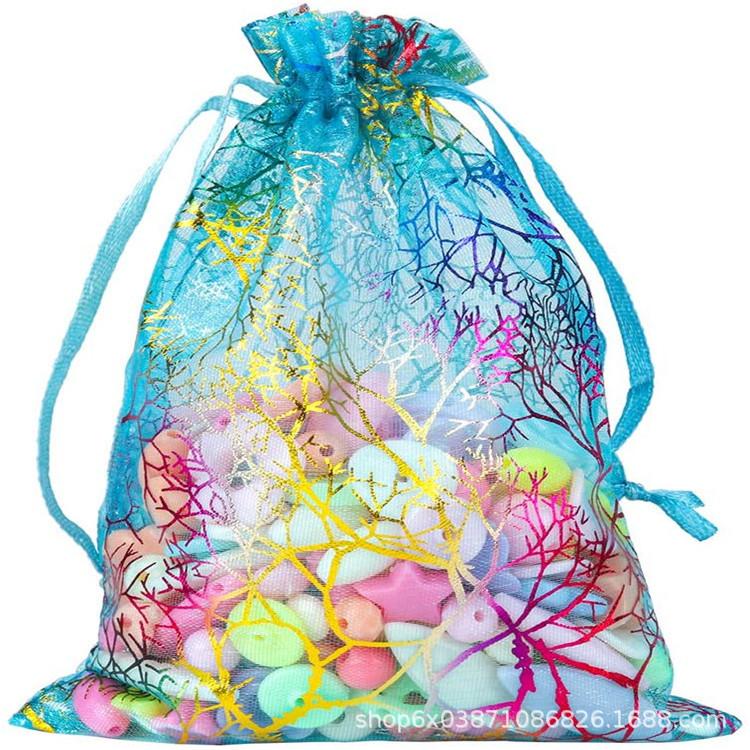 50pcs Color Gold Coral Pattern Bundle Mouth Bag Eugen Yarn Bag Gift Packaging Small Bag Jewelry Lipstick Mesh Bag