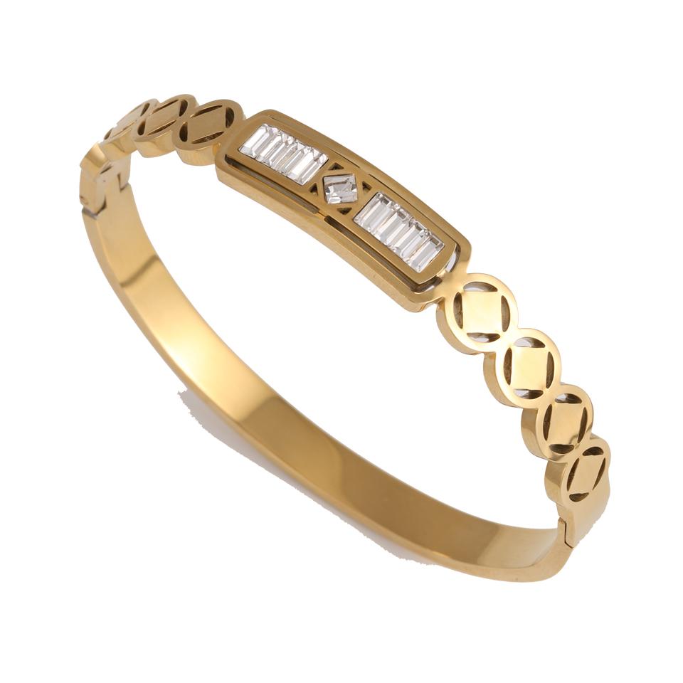 ZAKOL Fashion Geometric Design Stainless Steel Open Bangle for Women Exquisite Waterproof Zircon Gift 2025 New