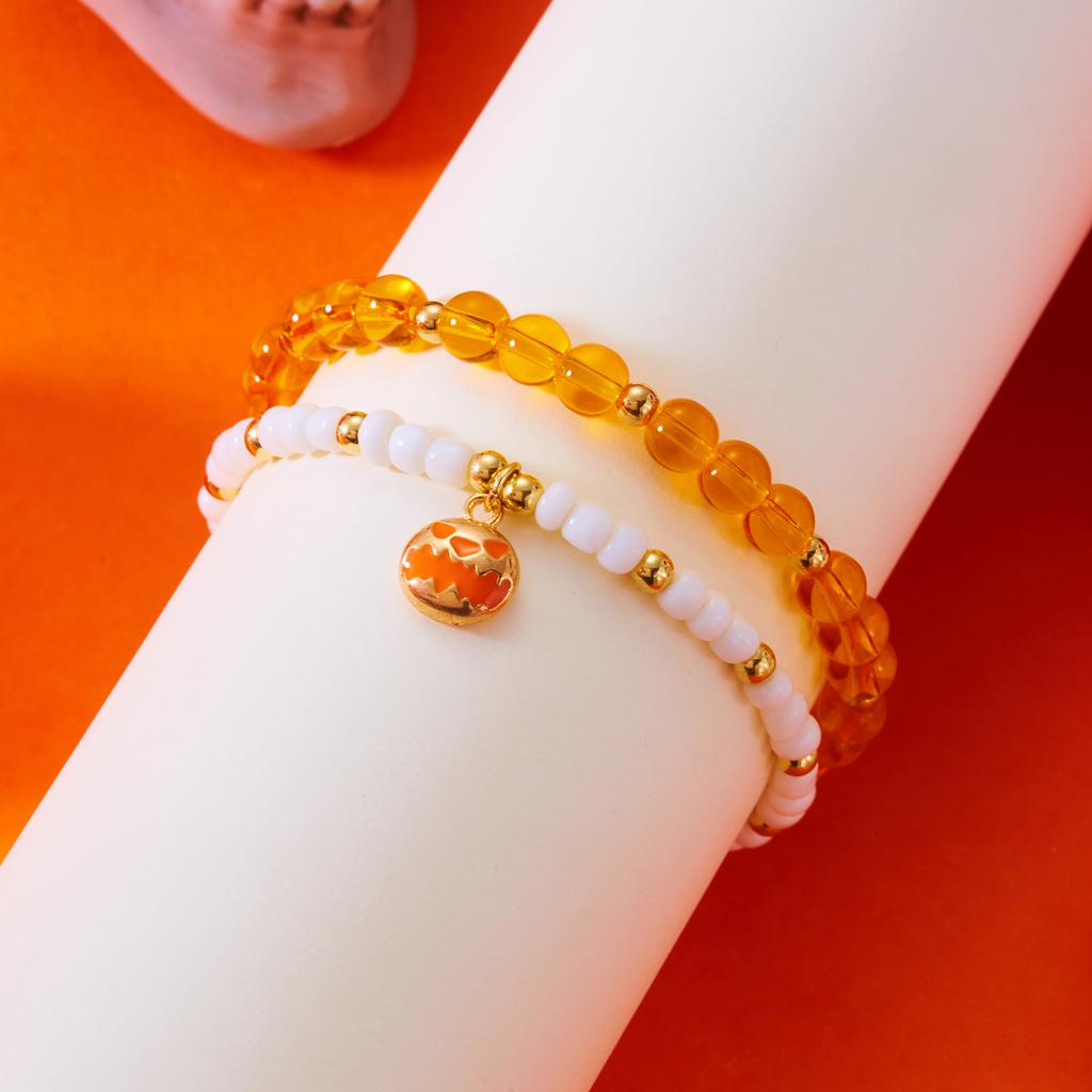 Gothic Halloween Pumpkin Crystal Beads Bracelet for Women Cartoon Cat Bat Ghost Elastic Chain Festival Party Wrist Jewelry Gift