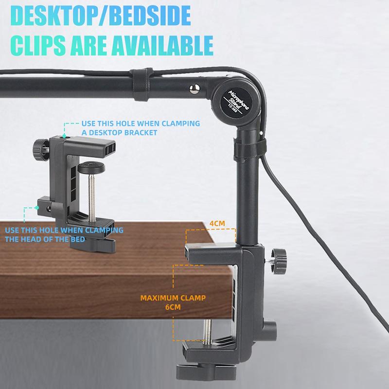 Stojak na ramię mikrofonowe biurkowy regulowany uchwyt na mikrofon do gamingu, podcastingu, streamingu, nagrywania, mikrofon z przedłużonym wysięgnikiem