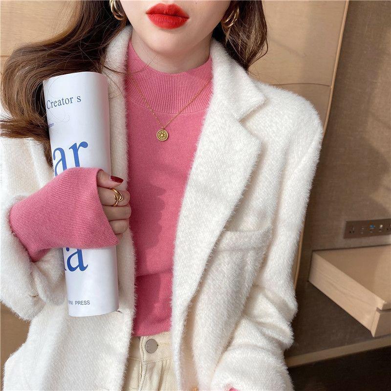 Zhongling Women's Half-High Neck Knitted Sweater, 2025 Fashionable Slim Fit, Long Sleeve for Autumn and Winter