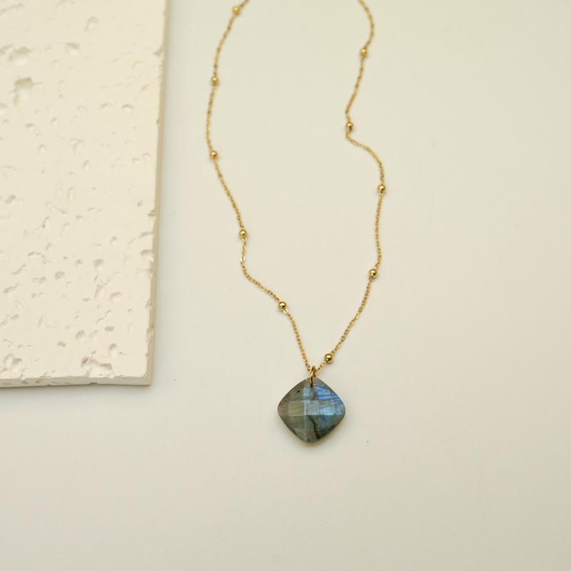 Elegant Blue Braided Rope Labradorite Necklace with Stainless Steel and Natural Stone Pendant
