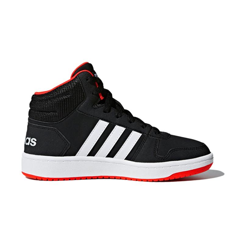 adidas Hoops 2.0 Mid Black Hi-Res Red Kids Sneakers B75743